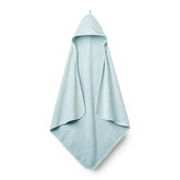 Huxie Baby Hooded Towel in baby blue, plush organic cotton for gentle drying.