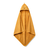Huxie hooded towel in bear autumn yellow, soft and absorbent for baby's bath.