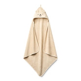 Huxie bear fog hooded towel folded for warm, gentle post-bath comfort.
