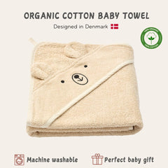 Huxie baby hooded towel bear fog hood detail close, showcasing plush material.