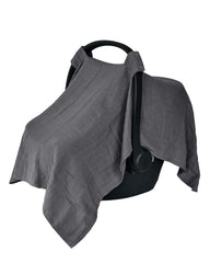 Huxie car seat cover in organic muslin soft grey offers breathable baby comfort