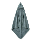 Huxie Dino Tradewinds hooded towel front view, ultra-soft for gentle post-bath drying