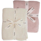 Huxie knitted baby blanket soft white front view showcases ultra-soft organic cotton touch.