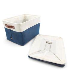 Hygge Plus storage bin with folded linens demonstrating compact storage.