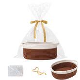 HZFTJOY gift basket with white and brown wrap, ideal for gifting.