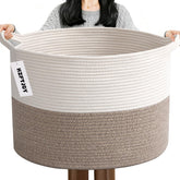 HZFTJOY large basket with handle for blanket storage and easy transport.