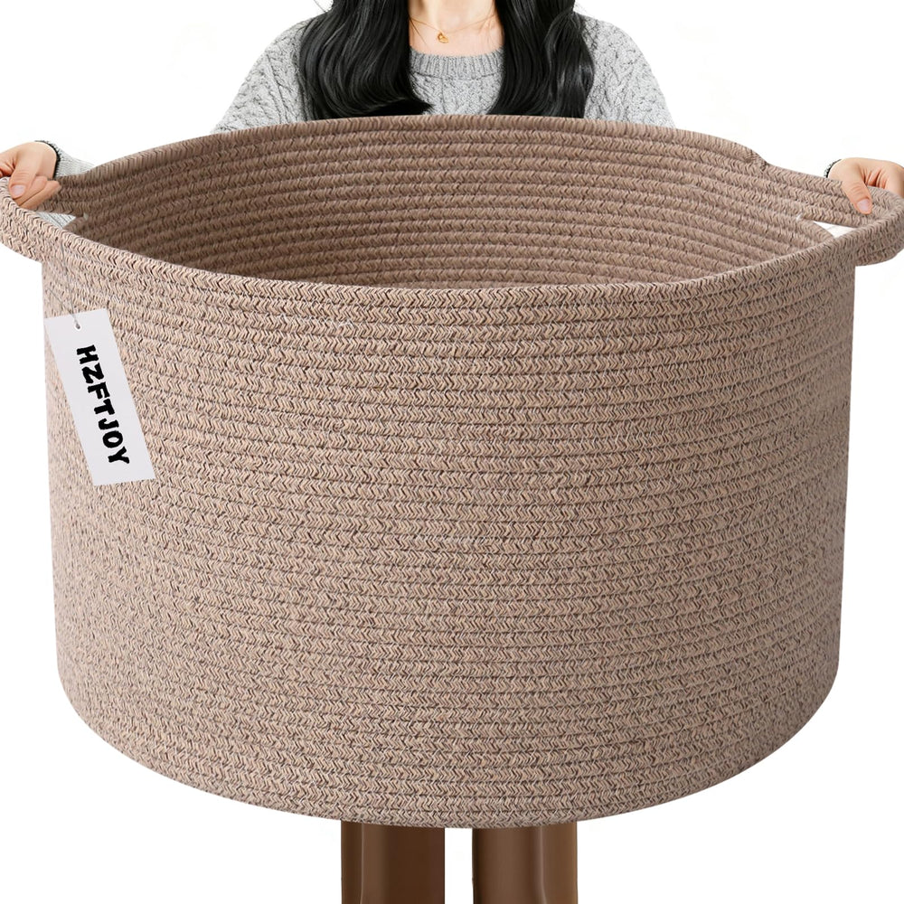 HZFTJOY large blanket basket with handles for easy access.