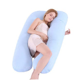 ibasenice U-shape pregnancy pillow case in sky blue with a secure zipper for easy cleaning