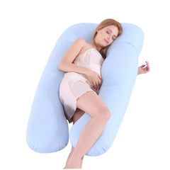 ibasenice U-shape pregnancy pillow case in sky blue with a secure zipper for easy cleaning