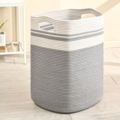 ICERZCZ cotton rope laundry hamper in white and grey with natural texture