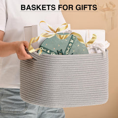 ICERZCZ light-grey basket in living room setup showcases versatile storage.