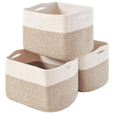 ICERZCZ storage basket in off white with woven rope design for closet organization