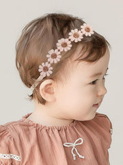 ICKEYOU baby girls flower crown headband pink daisy, handmade lace detail for special occasions.