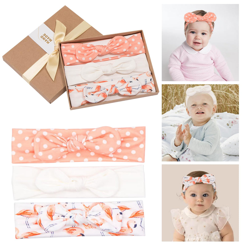 ICKEYOU orange baby headband closeup shows soft nylon and secure bow for newborns