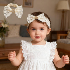 ICKEYOU newborn headband with elastic strap fits growing babies.