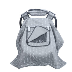 ICOPUCA car seat canopy with two-layer windows keeps baby protected while you check in nearby.