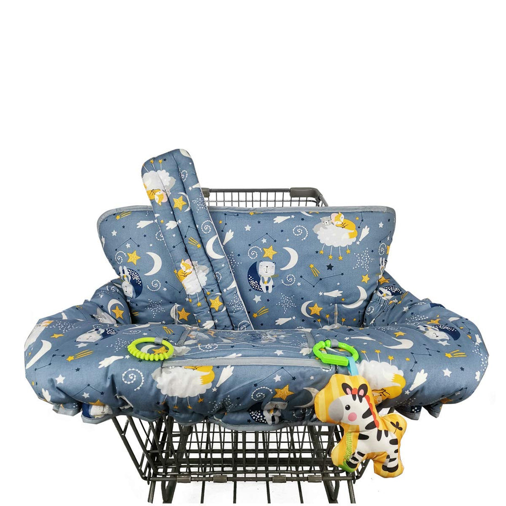 ICOPUCA shopping cart cover on a cart, keeping baby clean and comfy.