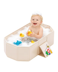 IcyByte collapsible baby bathtub showing wide inner width for comfortable bath time