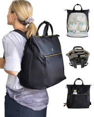 IDAHO JONES Airedale backpack front view for discreet pumping on the go.
