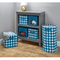 InterDesign iDesign Dot Round Storage Bin blue in nursery for easy toy organization.