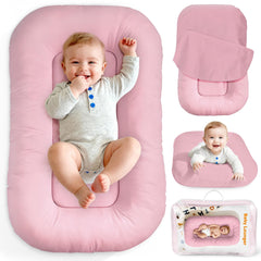 Idudbid baby lounger pink cover close-up, removable for easy cleaning and comfort.