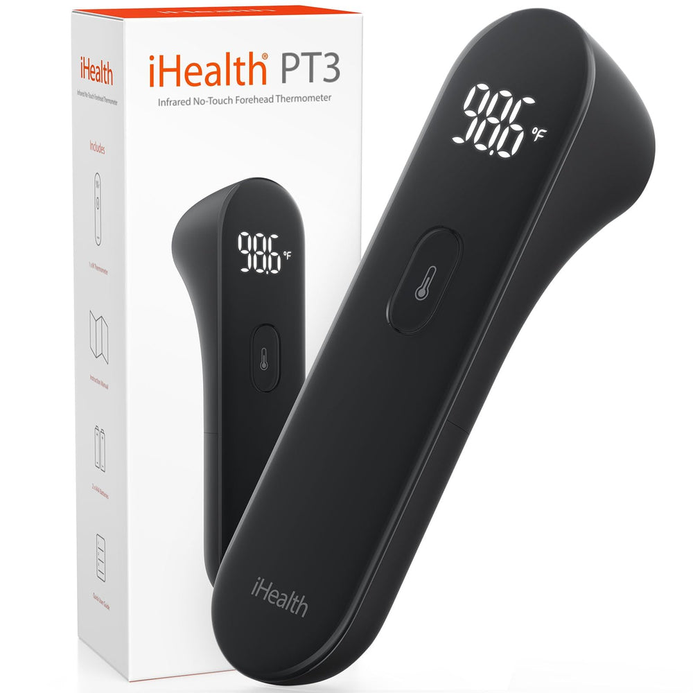 iHealth PT3 no-touch forehead thermometer shows quick, hygienic temperature checks from a safe distance