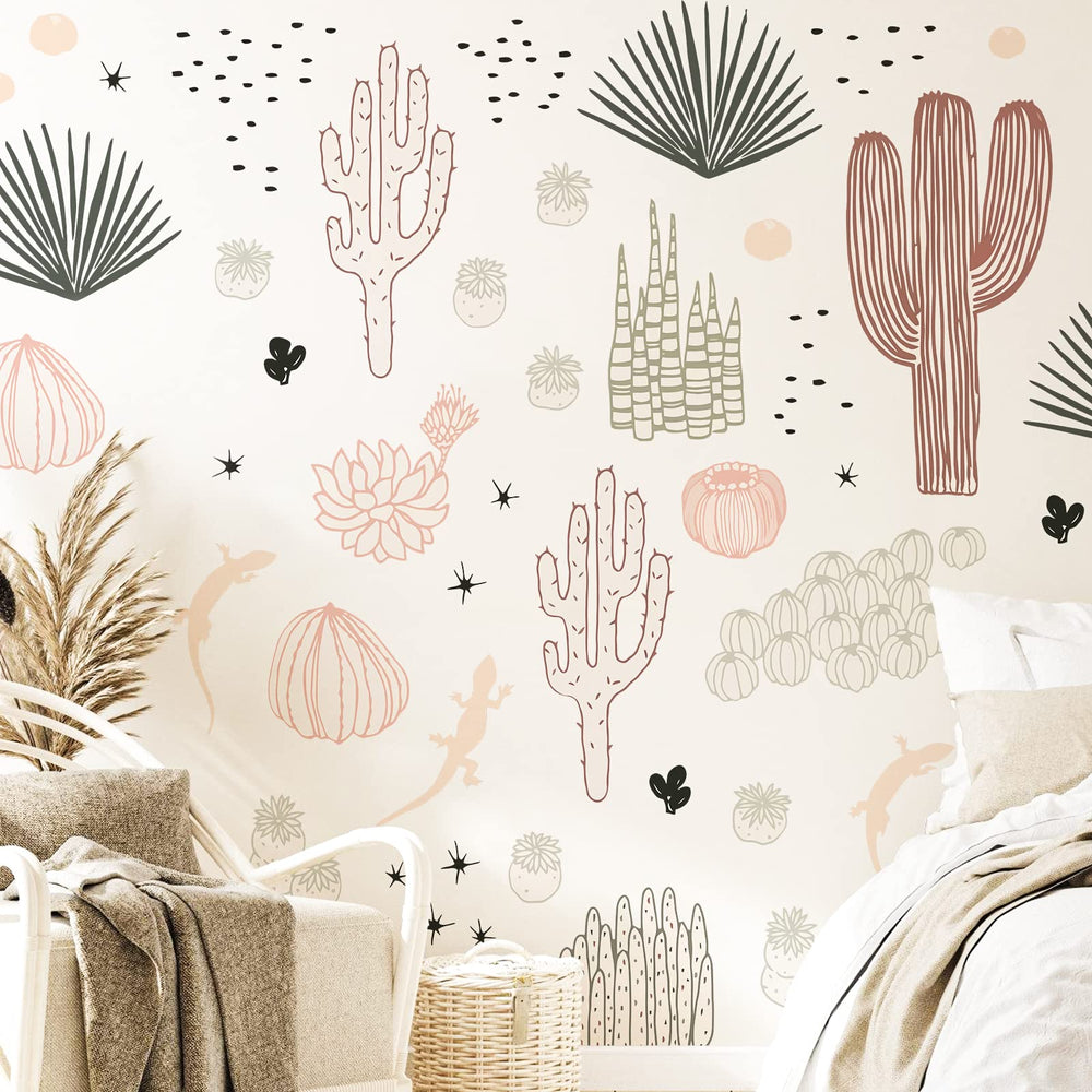 iinuu cactus wall sticker bedroom: easy-to-apply decor for a cozy, plant-inspired retreat