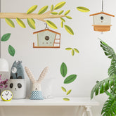 iinuu green leaves and birdhouse wall decals on two sheets brighten kids' walls.