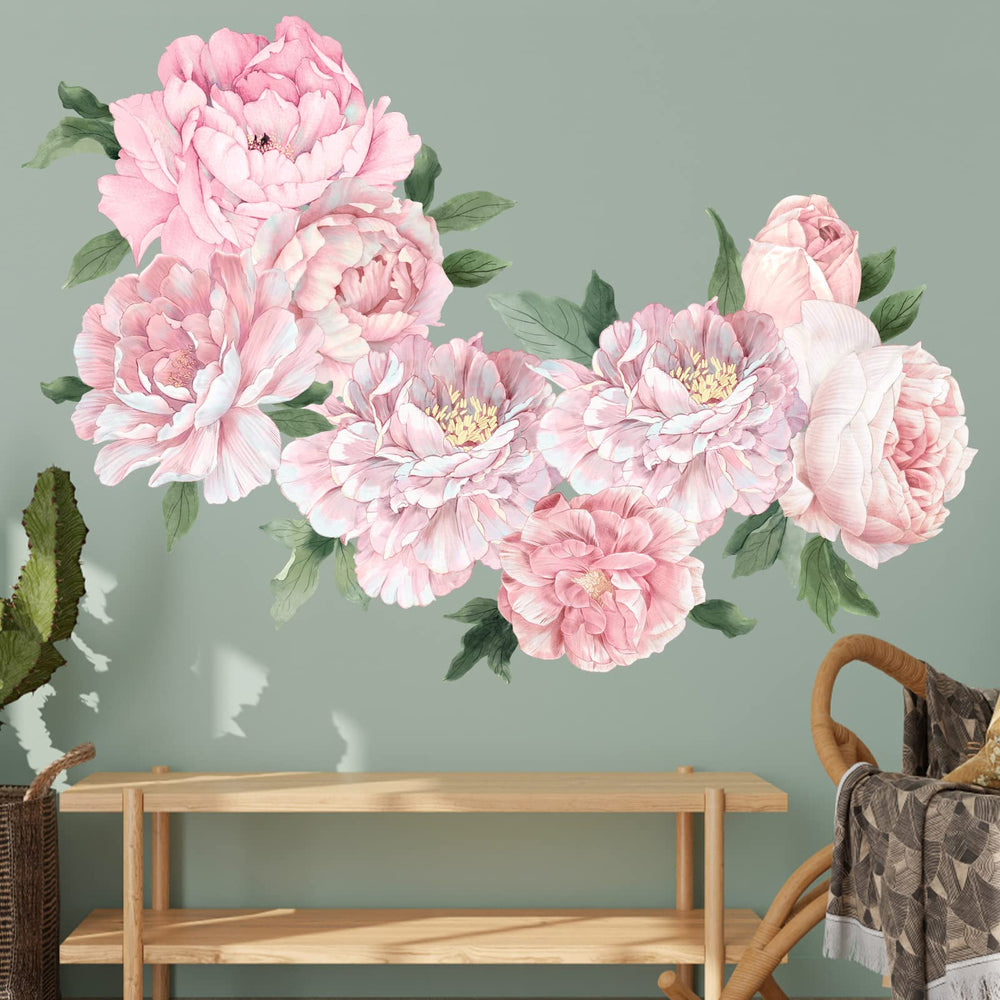iinuu pink peony wall stickers on wall for nursery and living room decor