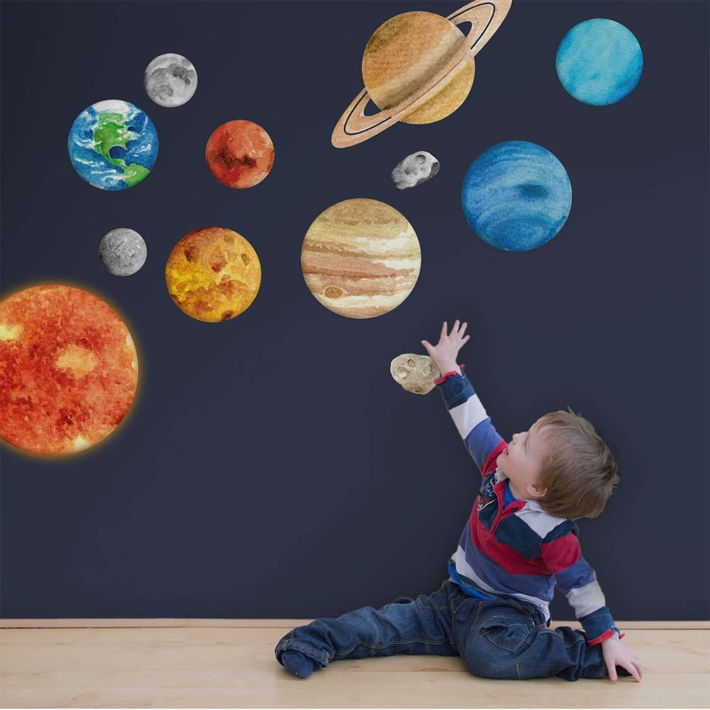 iinuu Solar System Sun wall sticker creates a bold celestial focal point for kids' rooms.