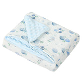illikkuyax Blueberries minky blanket front view showing soft muslin and cozy warmth
