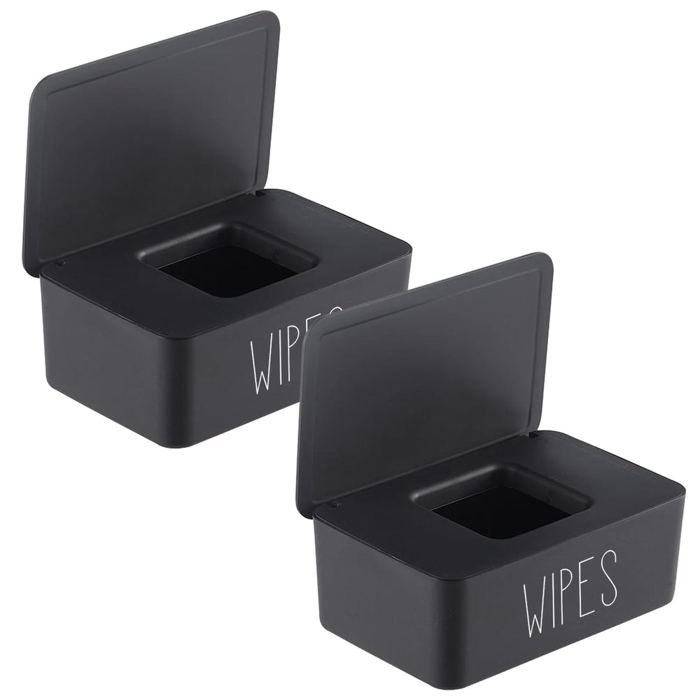 illikkuyax wipes dispenser 2-pack in black, front view, keeps wipes accessible and organized.
