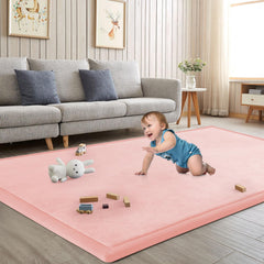 ILPEOD pink baby play mat, full view, spacious floor area for safe play.