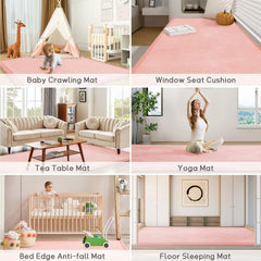 ILPEOD nursery rug soft velvet pink demonstrates kid-friendly, stylish comfort and easy cleaning.