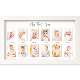 KeaBabies My First Year Frame front view in Alpine White for a timeless nursery display.