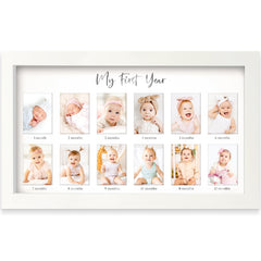 KeaBabies My First Year Frame front view in Alpine White for a timeless nursery display.
