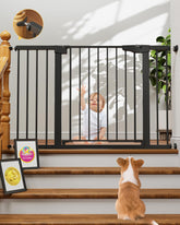 Cumbor 29.7-48 inch Baby Gate for Stairs - Auto-Close Walk-Through Door, Mom's Choice Award Winner