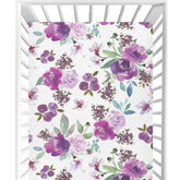 CaTaKu Crib Sheets for Girls & Boys - Purple Flower Farmhouse Pattern, Neutral Toddler & Mini Crib Mattress Sheets, Fitted for Nursery Bed - 27"x 39"