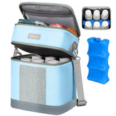 Mancro Breastmilk Cooler Bag with Ice Pack, Double Layer Breast Milk Cooler Bag Fits 6 Bottles Up to 9 Ounces, Waterproof Bottle Storage Bag for Nursing Mom Daycare, Blue