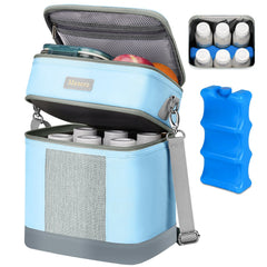 Mancro Breastmilk Cooler Bag with Ice Pack, Double Layer Breast Milk Cooler Bag Fits 6 Bottles Up to 9 Ounces, Waterproof Bottle Storage Bag for Nursing Mom Daycare, Blue