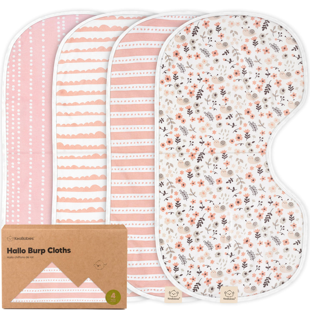 KeaBabies Hallo burp cloths show wide shoulder coverage during feeds.