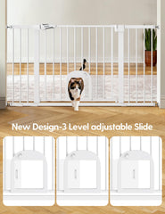 Babelio 36.5-57" Extra Wide Baby Gate with Cat Door,Auto Close&Two Way Swing,Pressure Mounted Dog Gates for Stairs,Doorways,Includes 4 Wall Cups and 3 Extension Pieces,White