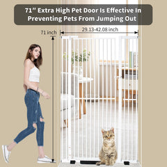 NexusSmash 71-Inch Extra Tall Pet Gate – Adjustable 29.92–43 Inches, Pressure-Mounted Swing Gate (White)