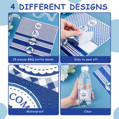 Cheereveal 24Pcs BBQ Baby Shower Water Bottle Labels – Waterproof, Self-Adhesive, Blue