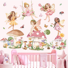 decalmile Pink Fairy Girls Wall Decals Large Mushroom Flower Butterfly Wall Stickers Girls Bedroom Baby Nursery Kids Room Wall Decor