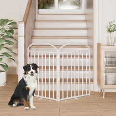 SNUOWU 2 Panels Full Matel Freestanding Dog Gates with Door, 48"Extra Wide 32"Tall Free Standing Dog Pet Gate for Indoor & Outdoor. Foldable Pet Fences for Doorways, House, Stairs, Porch, Deck, Yard