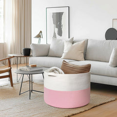 HONCESTA Extra Large Pink Cotton Rope Storage Basket — 22x22x14 in