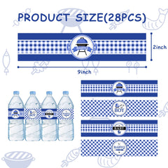 Cheereveal 24Pcs BBQ Baby Shower Water Bottle Labels – Waterproof, Self-Adhesive, Blue