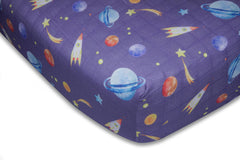 immispace Rocket crib sheet ultra-soft close-up shows plush muslin for gentle sleep