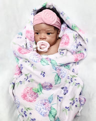 immispace Hydrangea swaddle open-baby reveals generous 47x47 inches for versatile use.